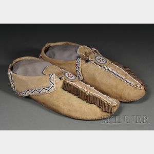 Pair of Comanche Beaded Hide Moccasins