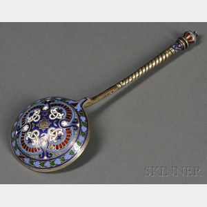 Russian Gold-washed Silver and Enamel Spoon