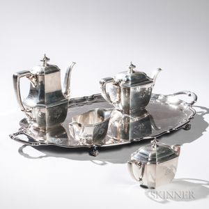 Four-piece Tiffany & Co. "Hampton" Pattern Tea and Coffee Service with Matching Silver-plate Tray