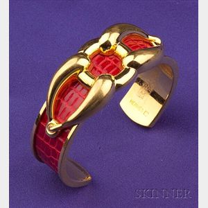 Red Lizard Skin Cuff Bracelet, Hermes