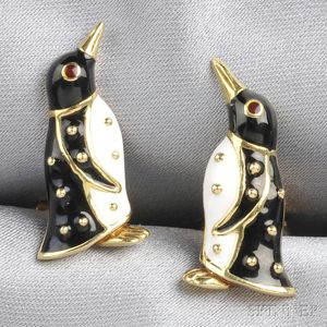 18kt Gold and Enamel Penguin Cuff Links