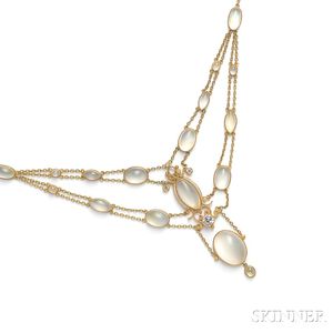 18kt Gold, Moonstone, and Diamond Necklace