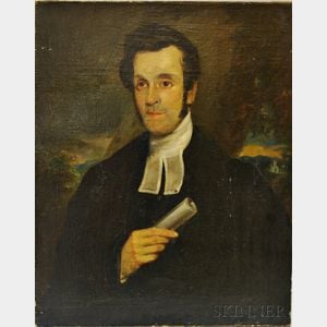 Anglo/American School, 19th Century Portrait of a Man with Scroll.