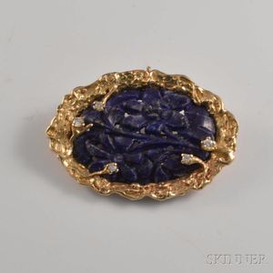 14kt Gold, Lapis, and Diamond Brooch