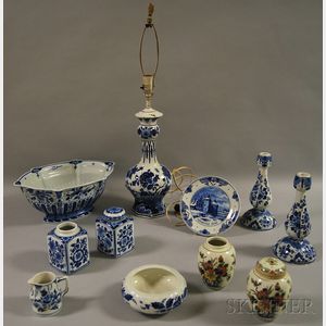 Eleven Mostly Blue and White Delft Ceramic Items