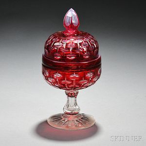 Ruby-to-Clear Glass Covered Compote