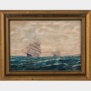 American School, 20th Century Two Paintings of Sailing Ships