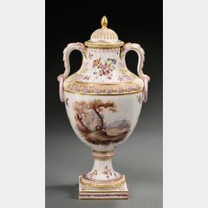 French Earthenware Two-handled Vase and Cover