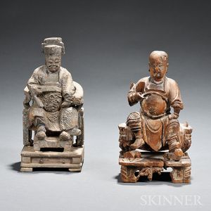 Two Wood Carvings of Seated Men