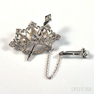 14kt White Gold and Diamond Crown Brooch