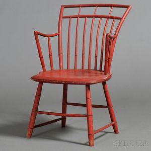 Red-painted Bamboo-turned Birdcage Windsor Armchair