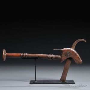 Dahomian Carved Wood and Metal Ritual Axe