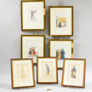 Three Framed French Napoleonic Fashion Prints and Four Others. 
