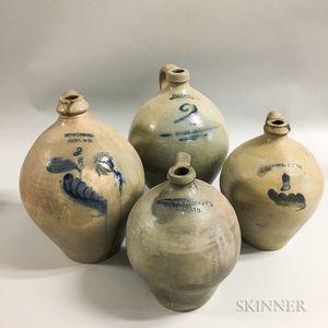 Four Cobalt-decorated Stoneware Jugs
