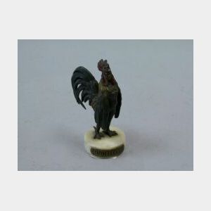 Small Viennese Bronze Cold Painted Figure of Chantecler on a Marble Base.