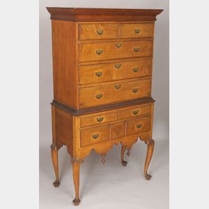 Queen Anne Maple and Pine Carved High Chest of Drawers