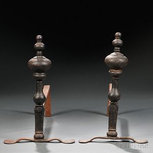 Pair of Baluster-form Cast Iron Andirons