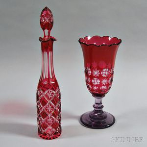 Two Cranberry-to-Clear Glass Items