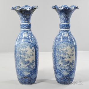 Pair of Large Blue and White Palace Vases