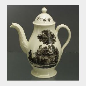 Wedgwood Black Transfer Printed Queen&#39;s Ware Coffee Pot and Cover
