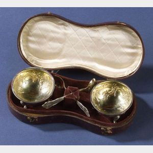 Cased Pair of American Coin Silver Salts and Spoons