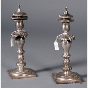 Pair of Polish Weighted Silver Candlesticks