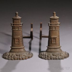 Cast Bronze Lighthouse-form Andirons