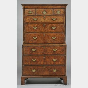 George III Carved Walnut and Burl Veneer Chest-on-chest