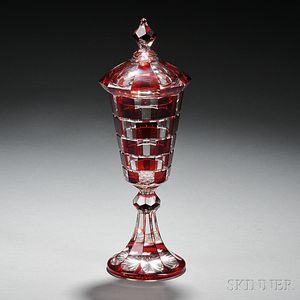 Ruby-to-Clear Glass Covered Urn