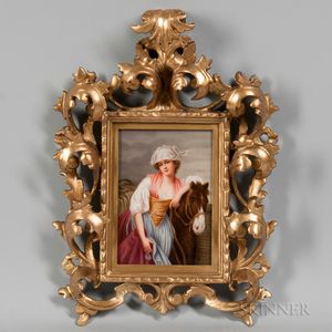 German Porcelain Plaque of a Maiden with a Horse
