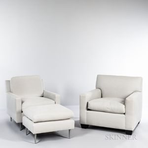 Two Contemporary Lounge Chairs and an Ottoman