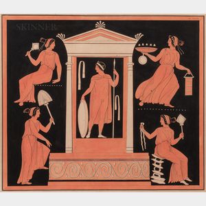 Seven Framed Engravings of Greek Red-figure Vase Designs