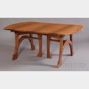 Fine Gustave Serrurier-Bovy Art Nouveau Padouk Wood Dining Table and Seven Dining Chairs