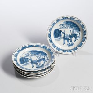 Set of Six Export Blue and White Porcelain Dishes