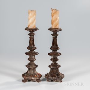 Pair of Silver-gilt Wood Pricket Candlesticks