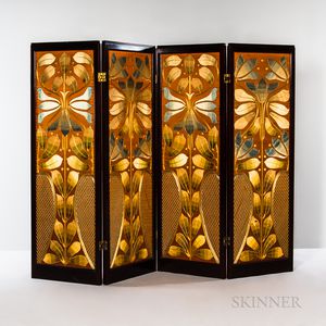 Art Nouveau Four-panel Embroidered Screen