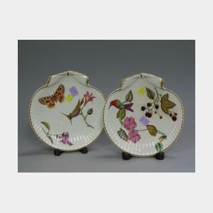 Pair of Wedgwood Floral, Bird and Butterfly Decorated Scallop-form Plates.