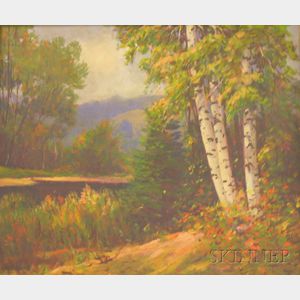 Framed Oil on Canvas Landscape with Birch Trees by George Forest Payne (American, 20th Century)