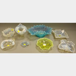 Eight Assorted Vintage Modern Opalescent Glass Table Items.