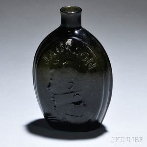 Deep Olive Green Bust of Washington/Jackson Pictorial Flask