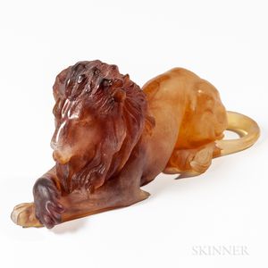 Daum Pate de Verre Amber Glass Lion