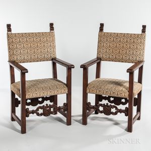 Pair of Italian Renaissance Revival Walnut Armchairs