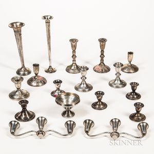 Group of Weighted Sterling Silver Candlesticks and Vases