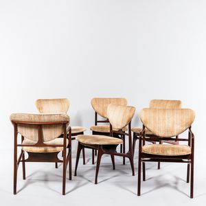 Six Mid-century Modern Walnut Dining Chairs