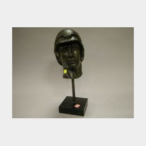 Patinated Bronze Bust of a Classical Warrior.