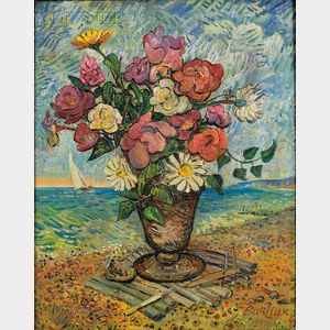 David Burliuk (Ukrainian/American, 1882-1967) Still Life with Flowers by the Shore