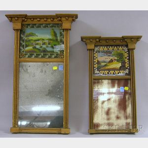Two Gold-painted Federal Tabernacle Mirrors with Reverse-painted Glass Tablets