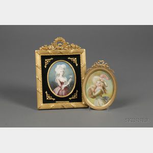 Two Framed Portrait Miniatures on Ivory After Vigee le Brun