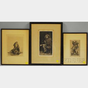 Three Works: William Merritt Chase (American, 1849-1916),Portrait of Frank Duveneck/The Smoker