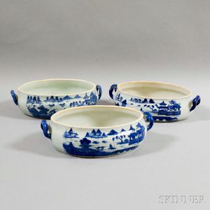 Three Oval Canton Export Porcelain Serving Dishes